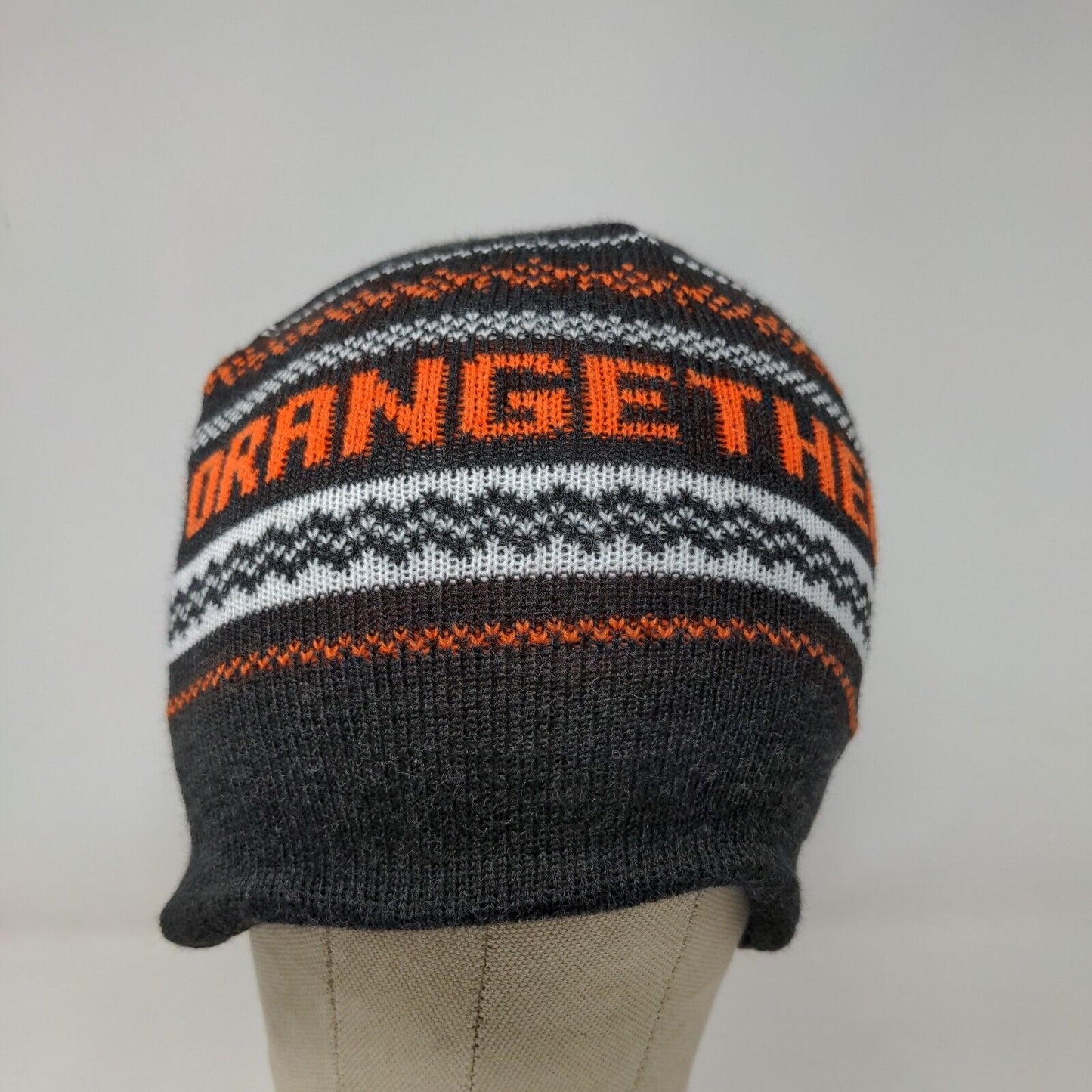 Orange Theory Men's Knit Beanie Hat Gray Fair Isle Striped Acrylic