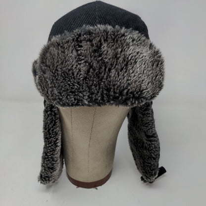 KBEthos Men's Trapper Hat Black One Size Vegan Fur Trim Ear Flaps