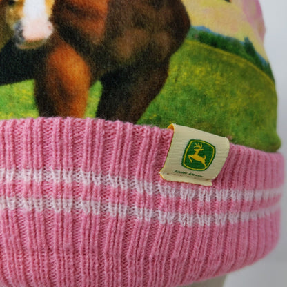 John Deere Girls Toddler Beanie Hat Patch Logo Horse Graphic Pom Pom