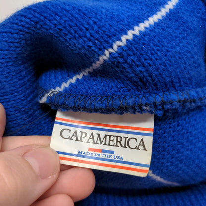 Cap America Men's Knit Beanie Hat Cap Blue Sweetwater Made in USA Pom Pom