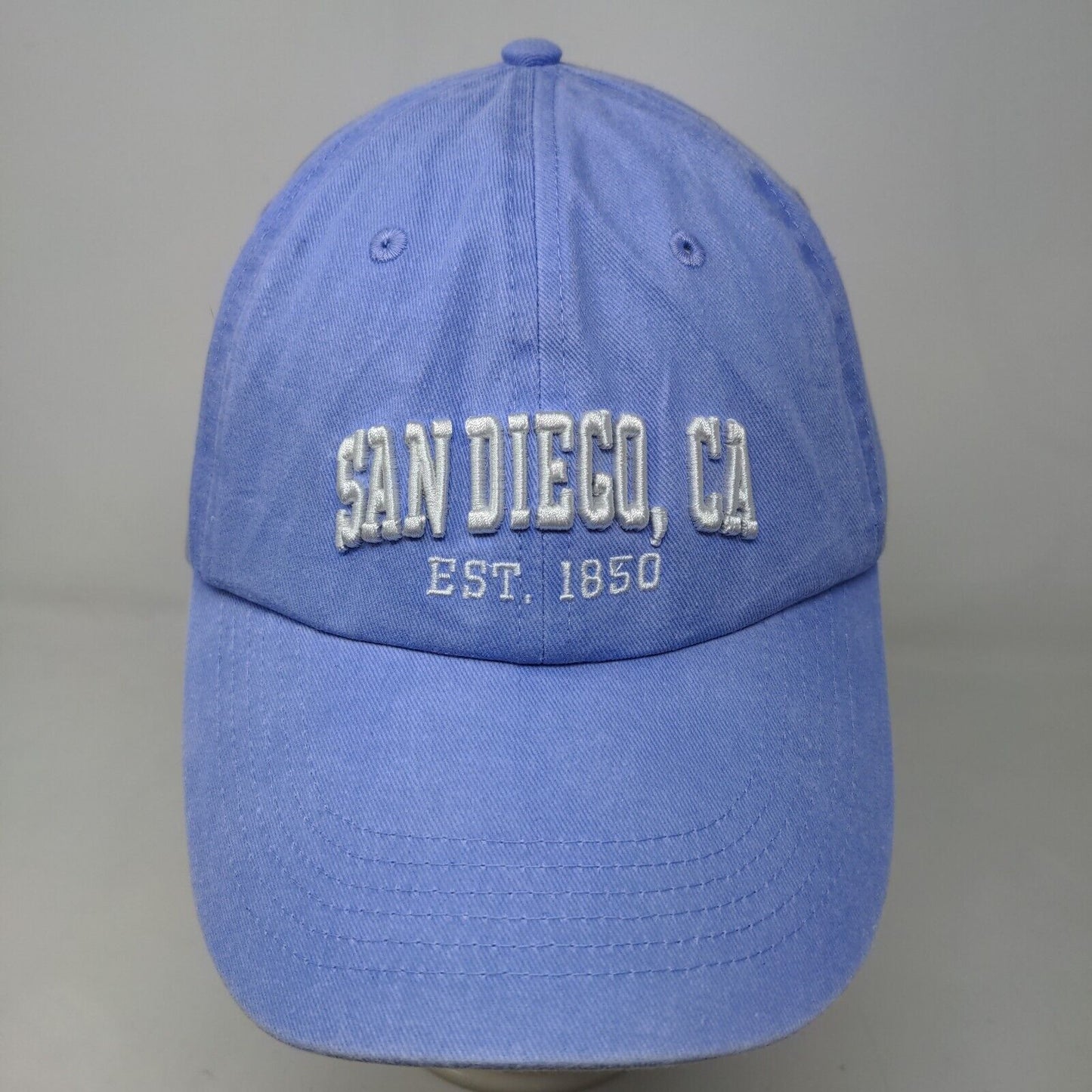 DK Embroidery Men's Strapback Hat Blue Adjustable Embroidered San Diego CA Logo