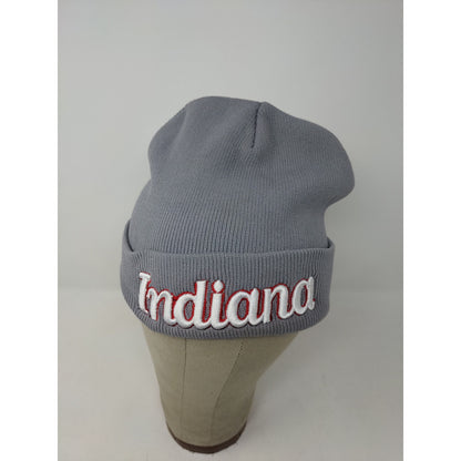 Indiana Beanie Hat Gray Embroidered Spell Out Logo Knit Soft