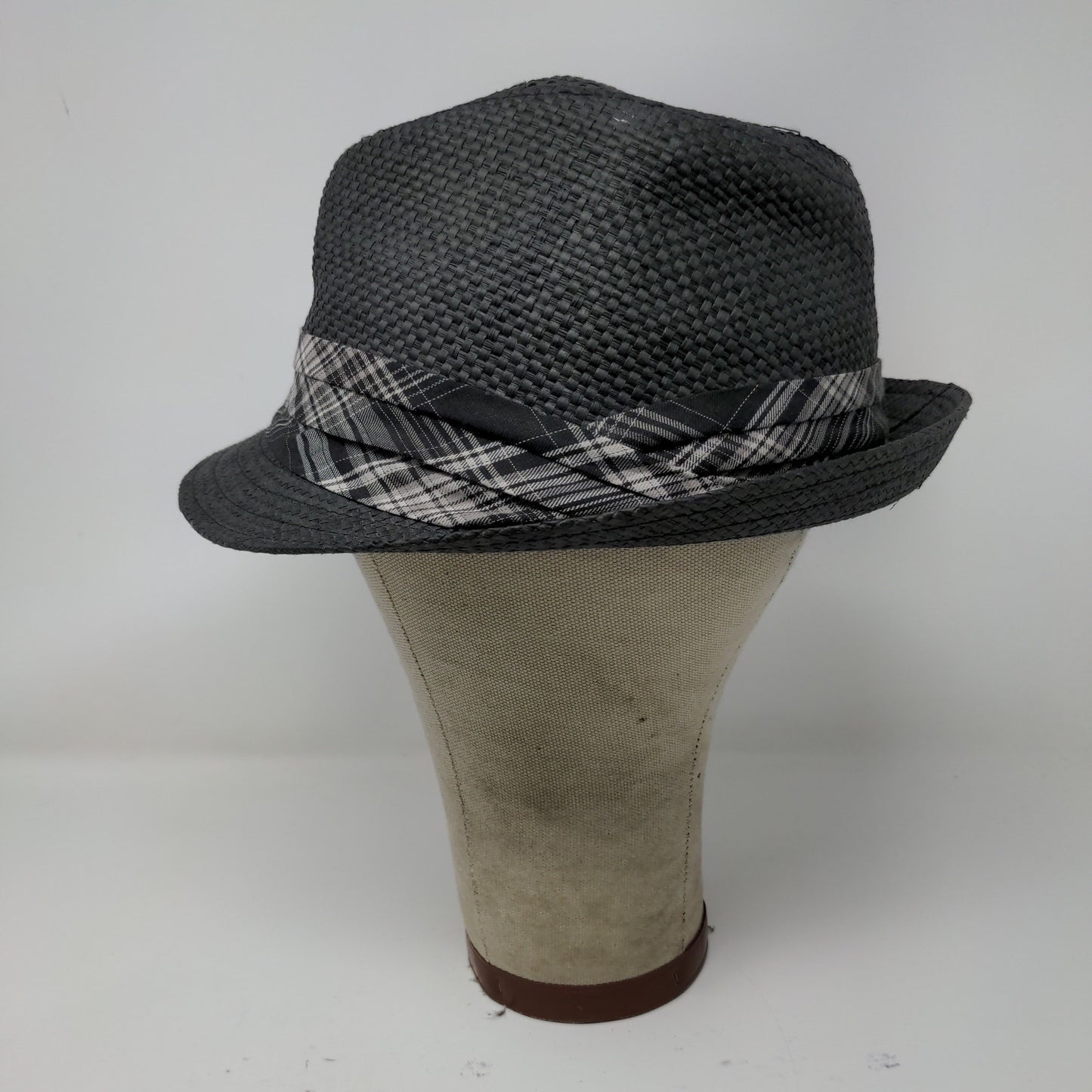 Black Rivet Brand 100% Paper Hat Fedora Size S/M Black Gray Hat Band