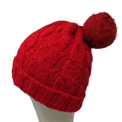 Gettix Men's Knit Beanie Ski Cap Red One Size Cable Knit Pom Pom