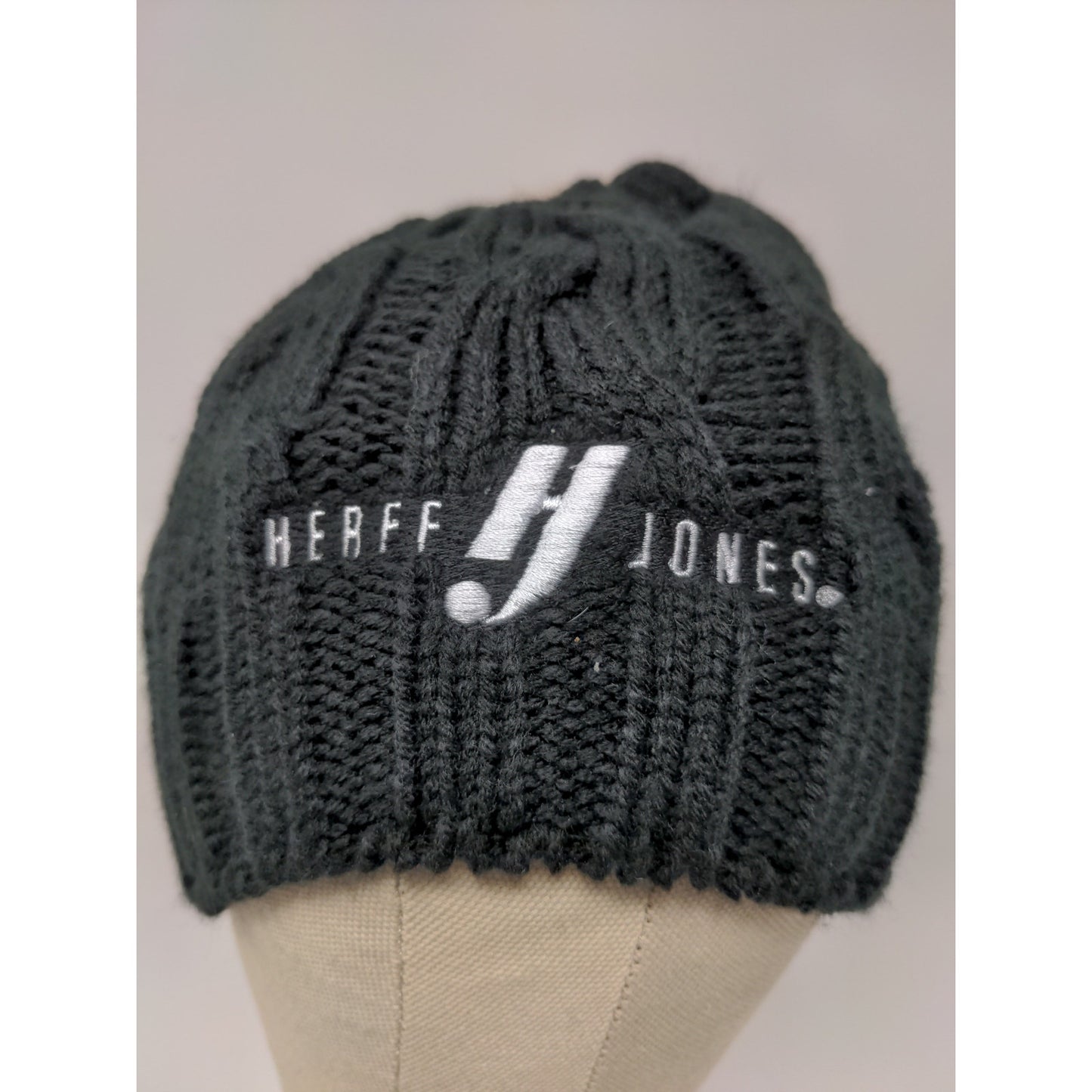 Hit Wear Herff Jones Cable Knit Beanie Hat Faux Fur Pom Pom Black