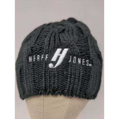 Hit Wear Herff Jones Cable Knit Beanie Hat Faux Fur Pom Pom Black