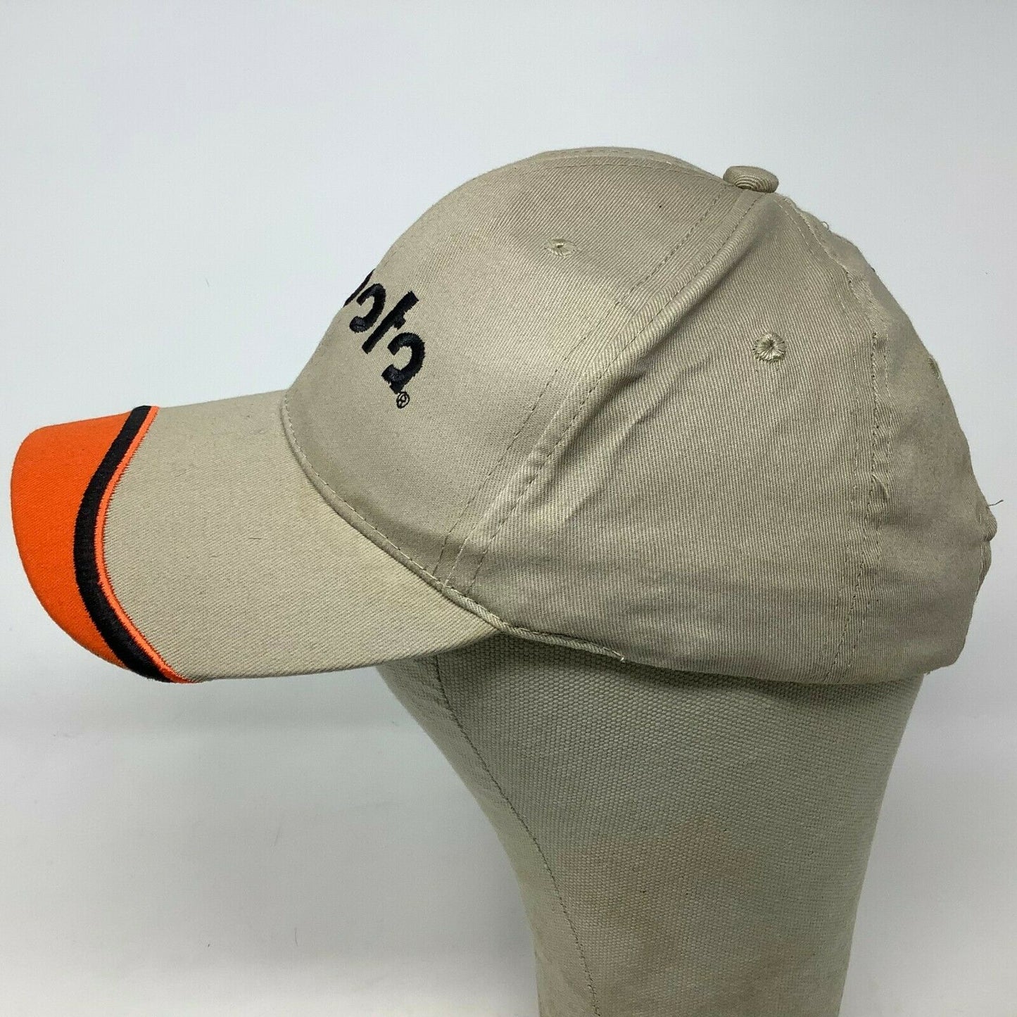 Kubota Tractor Hat Logo Spellout Strapback Tan Orange K-Products Adjustable