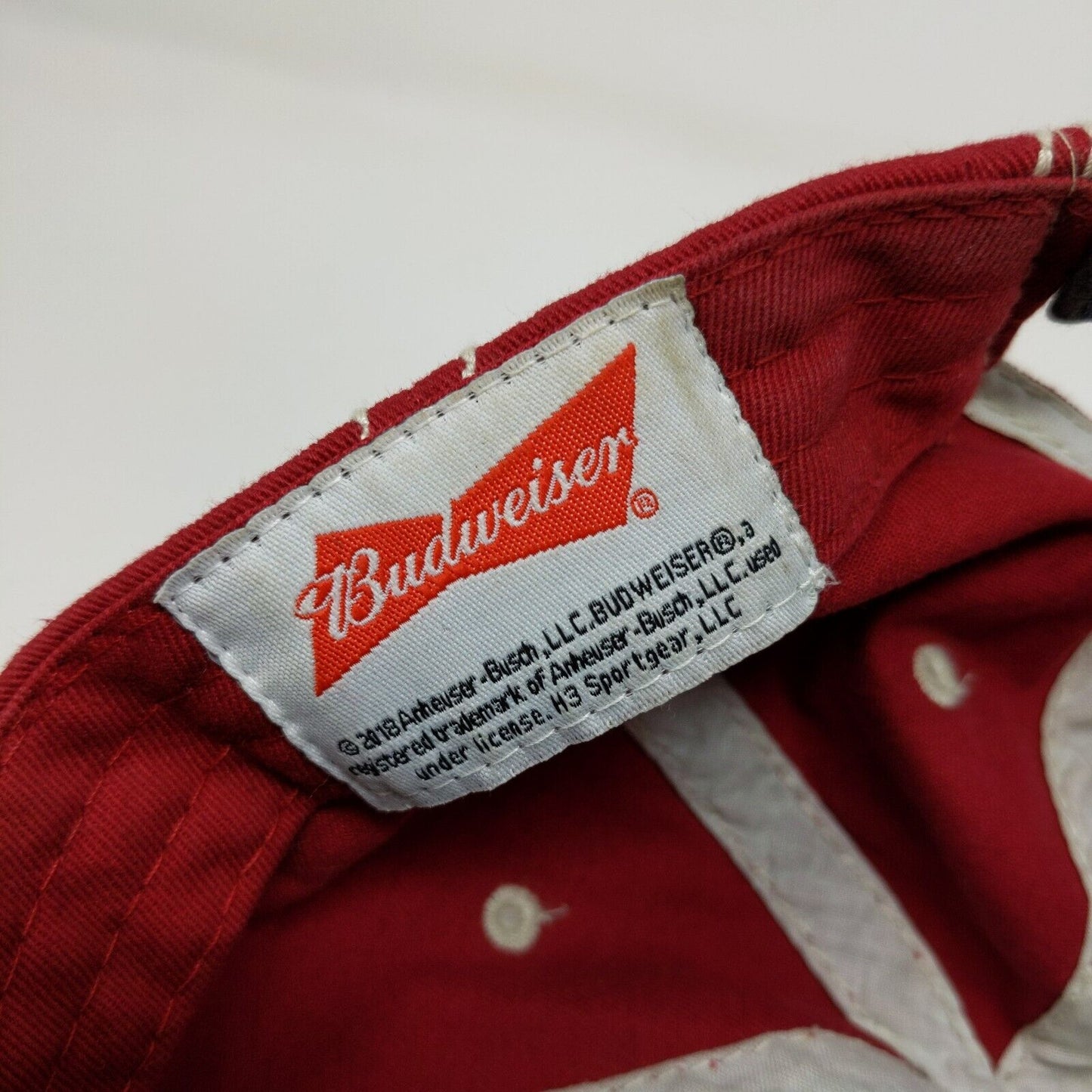 Budweiser Strapback Hat Embroidered Logo Red & Gray Adjustable