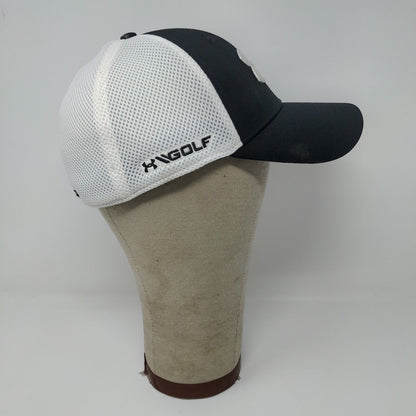 Under Armour Golf Black White Fitted Cap Hat Embroidered Logo Spell Out