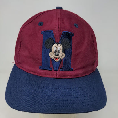 Disney Mickey Mouse Men's Snapback Hat Red Burgundy Embroidered Logo Vintage