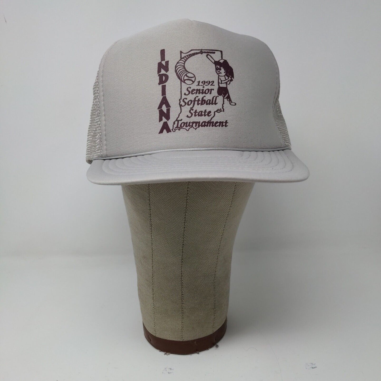 San Sun Indiana 1992 Senior Softball State Tournament Gray Snapback Hat Cap OSFA