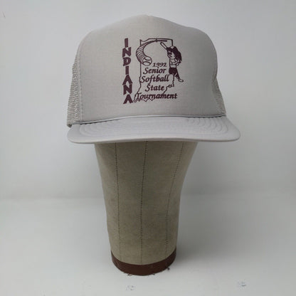 San Sun Indiana 1992 Senior Softball State Tournament Gray Snapback Hat Cap OSFA