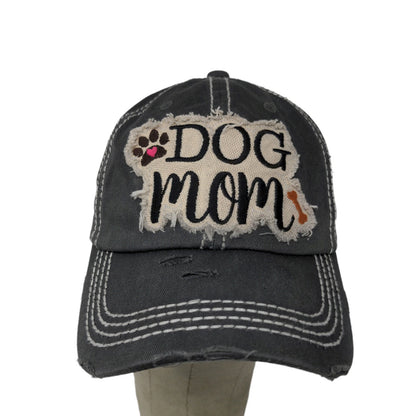 KBethos Vintage Dog Mom Strapback Hat Embroidered Patch Distressed Gray