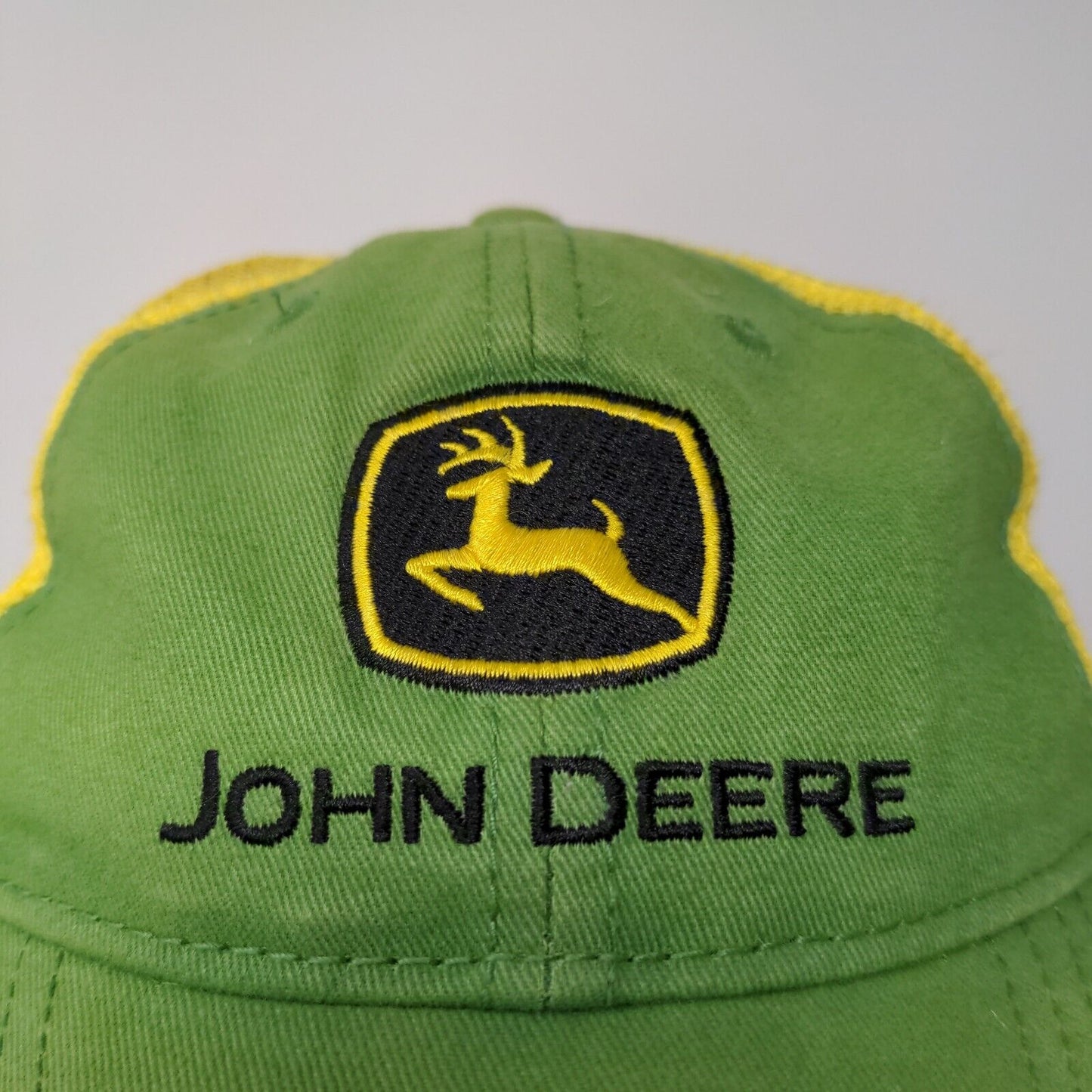 John Deere Toddler Snapback Mesh Back Hat One Size Green Yellow Embroidered Logo