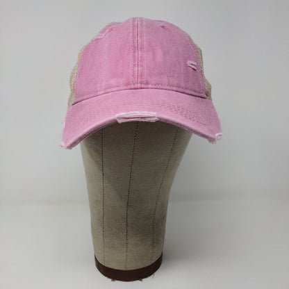 C.C. Womens Strapback Mesh Back Hat Pink Adjustable Distressed