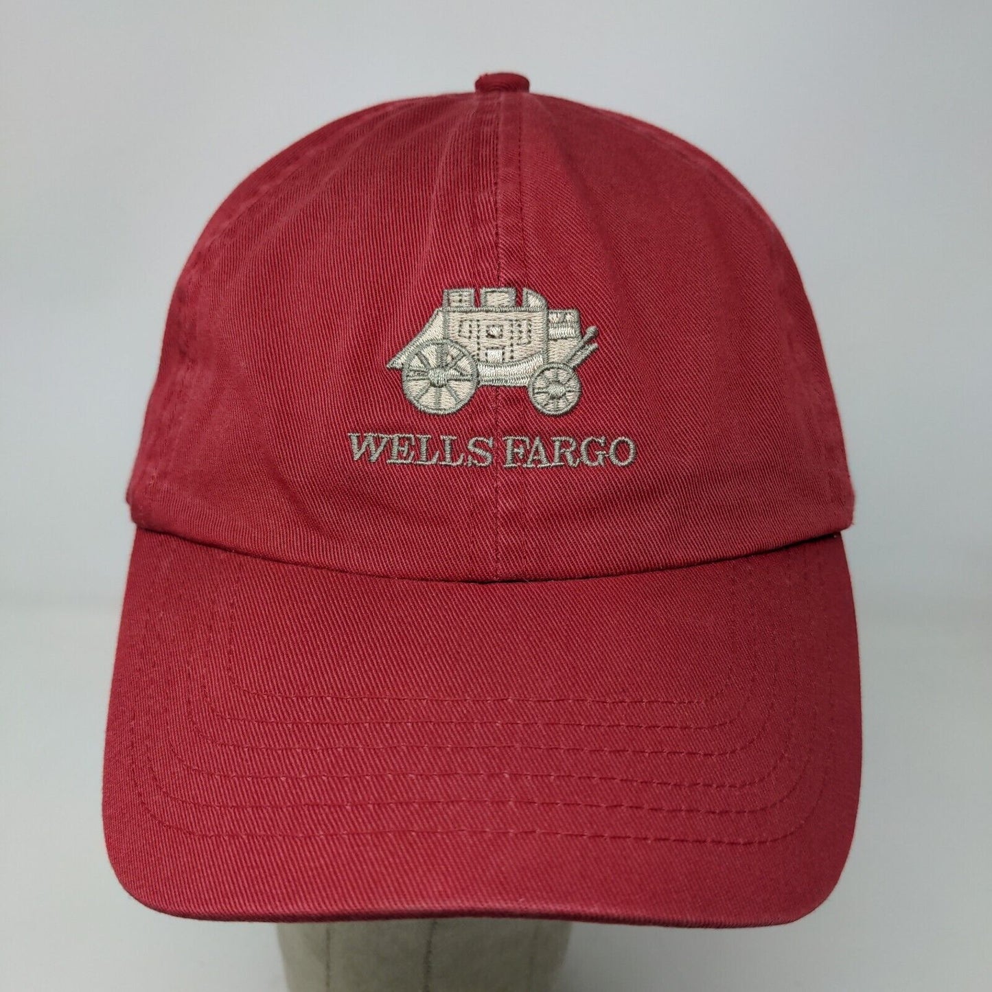 Wells Fargo Mens Slideback Hat Red Adjustable Embroidered Stagecoach Logo