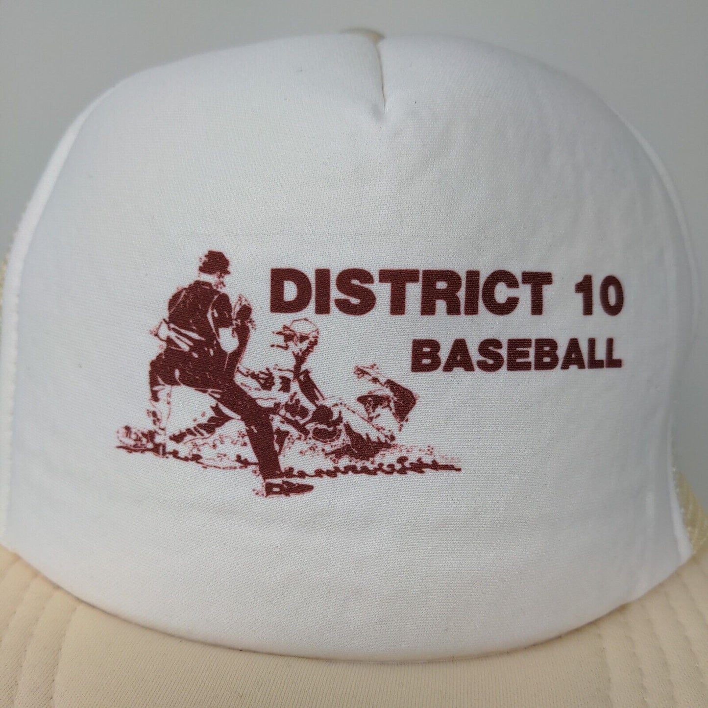 District 10 Baseball White Snapback Hat Cap Graphic Print Size S / M Adjustable