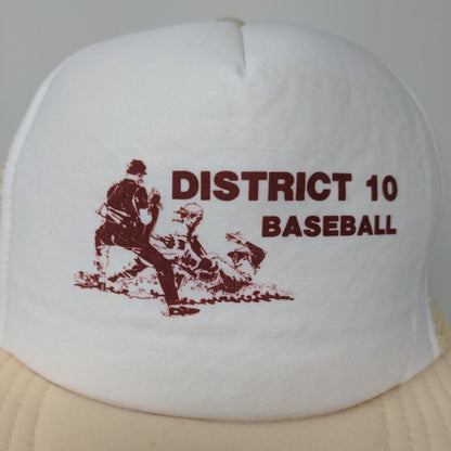 District 10 Baseball White Snapback Hat Cap Graphic Print Size S / M Adjustable