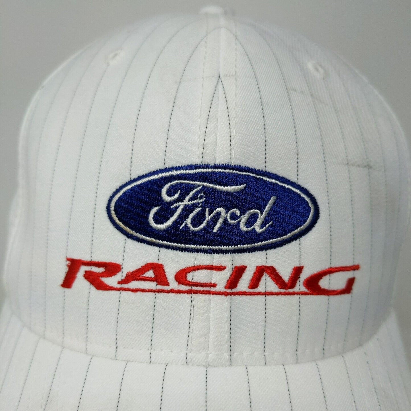 FlexFit Men's Ford Racing Fitted Hat White Striped Size S/M Embroidered Logo