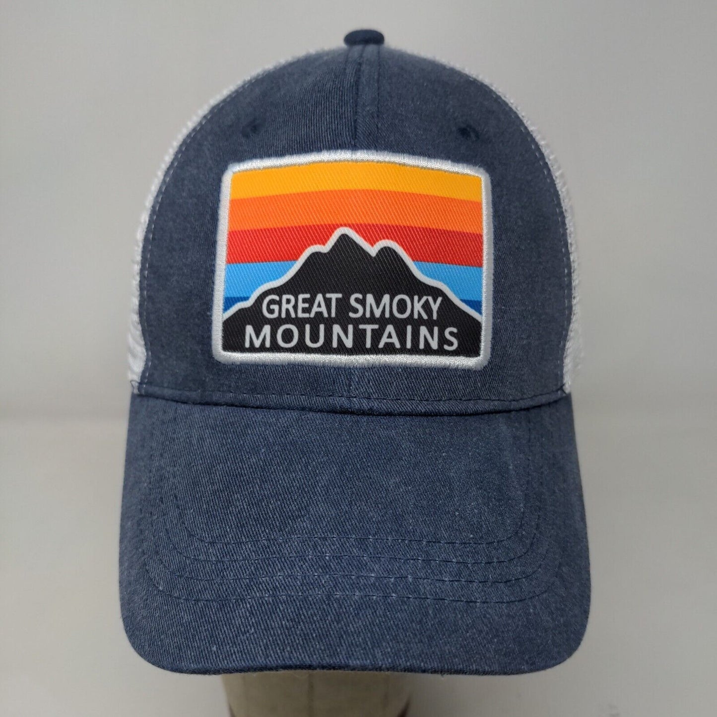 Great Smoky Mountains Men's Hat Snapback Mesh Back Blue White Adjustable