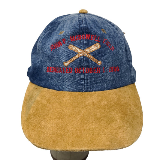 Nissin Men's John P. McDowell Field Dedication Hat Blue Tan Vintage 2000 Y2K