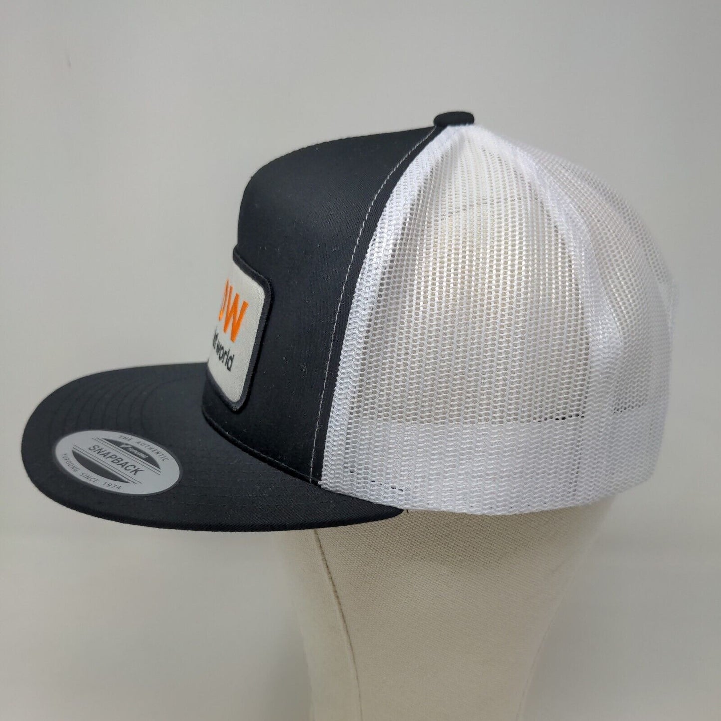 Yupoong Men's Snapback Mesh Back Trucker Hat Black White Embroidered WOW Logo