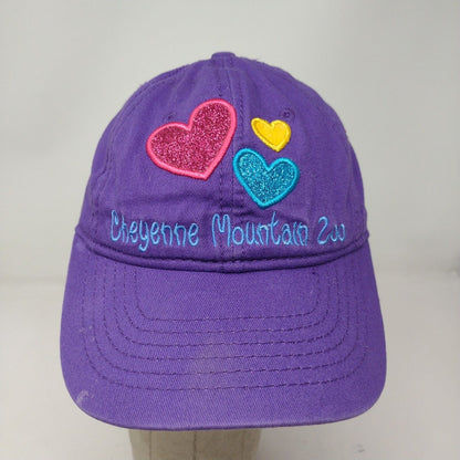 Cheyenne Mountain Zoo Strapback Hat Purple Embroidered Hearts Logo