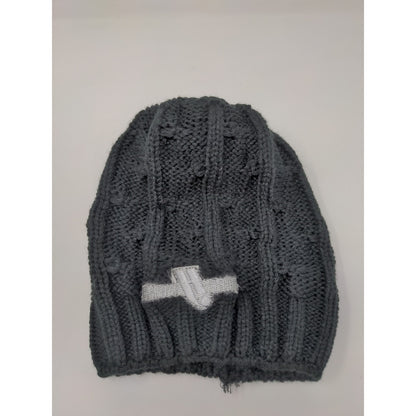 Hit Wear Herff Jones Cable Knit Beanie Hat Faux Fur Pom Pom Black
