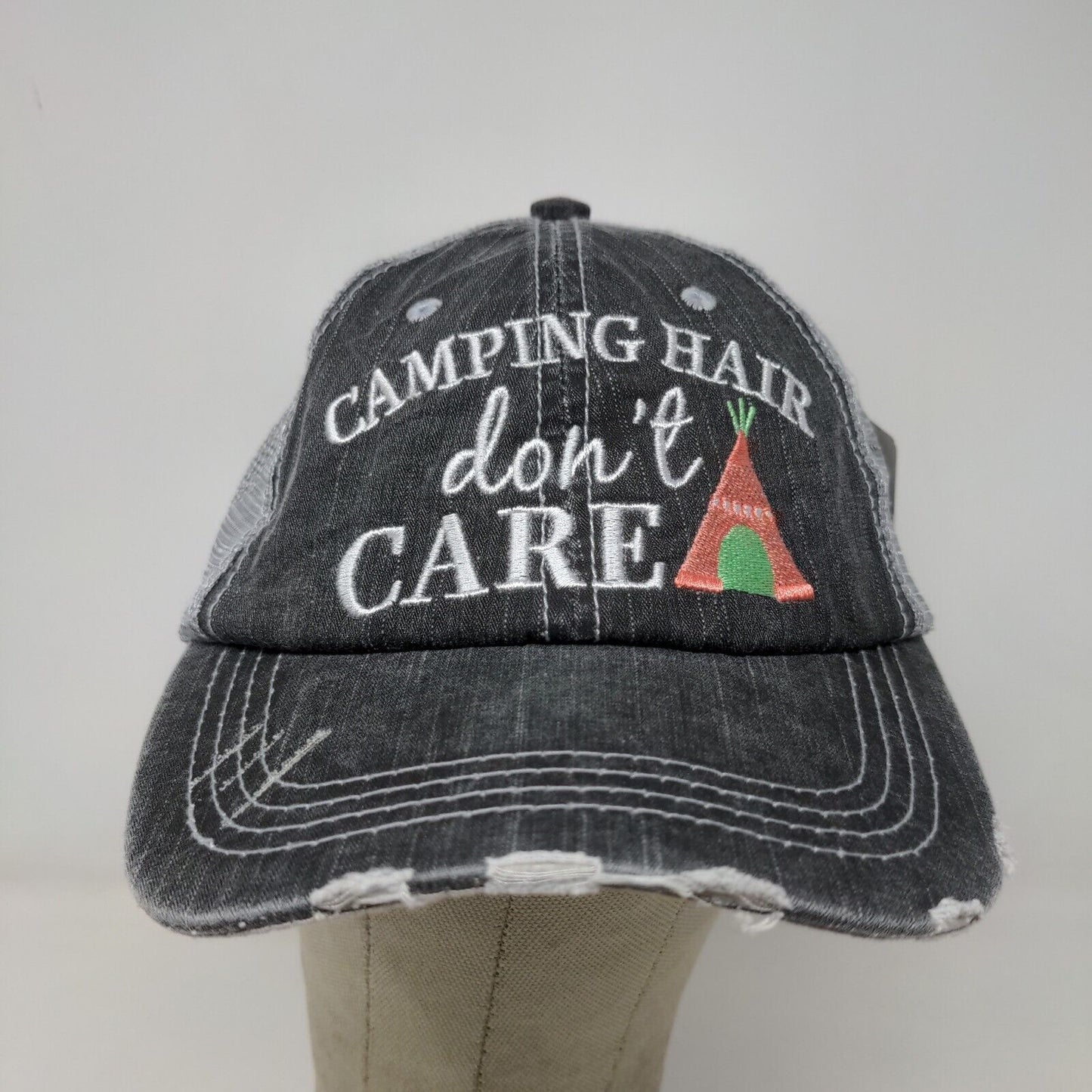 Katydid Women's Strapback Mesh Back Hat Gray Camping Hair Embroidered Logo