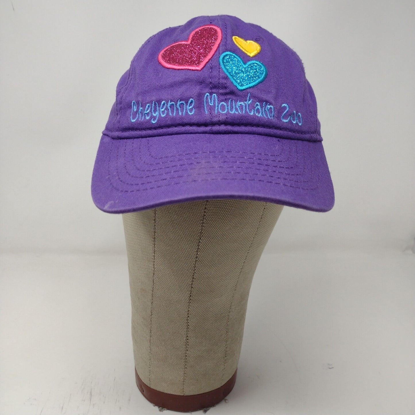 Cheyenne Mountain Zoo Strapback Hat Purple Embroidered Hearts Logo