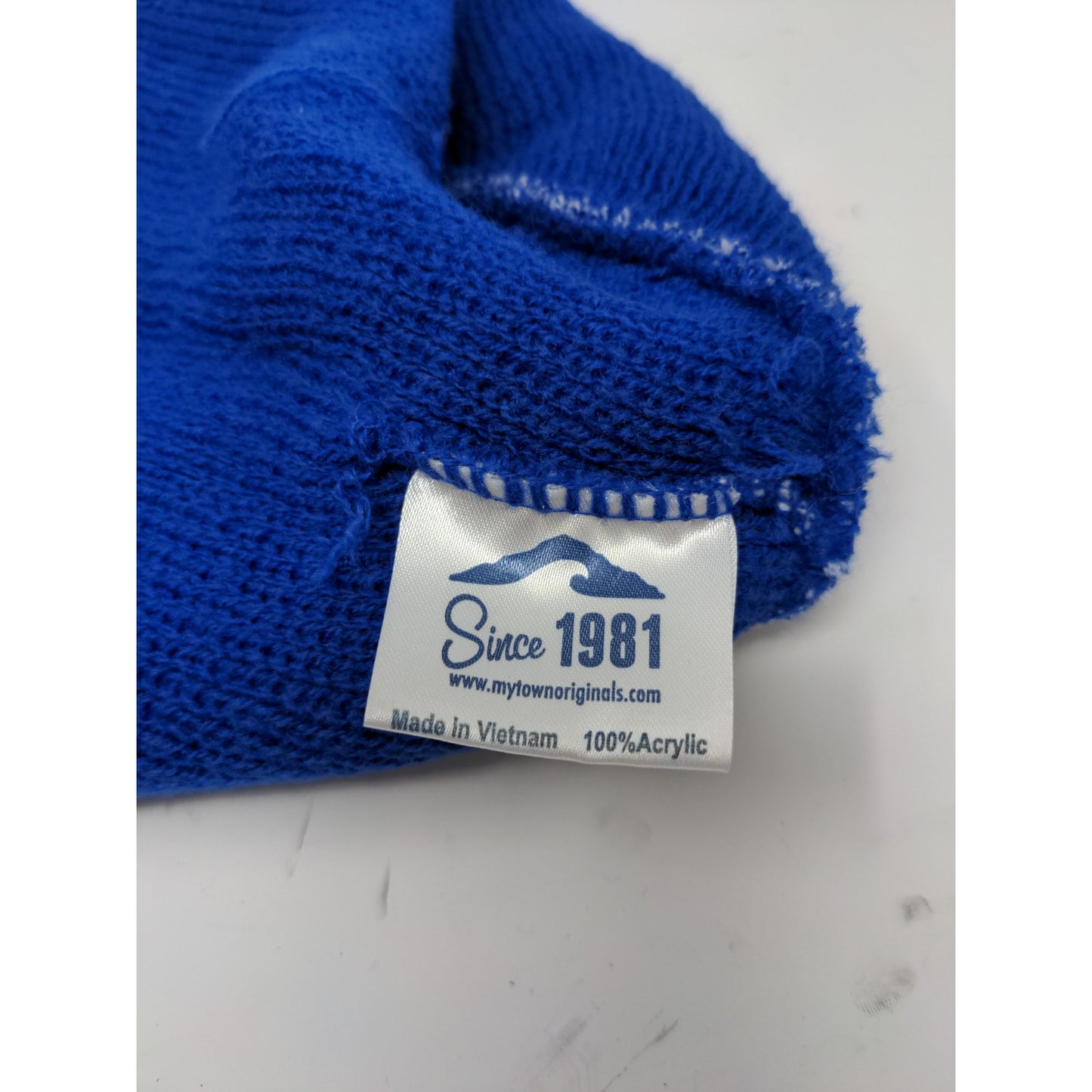 W Feather Logo Beanie Hat Embroidered Logo Blue Soft My Town Originals