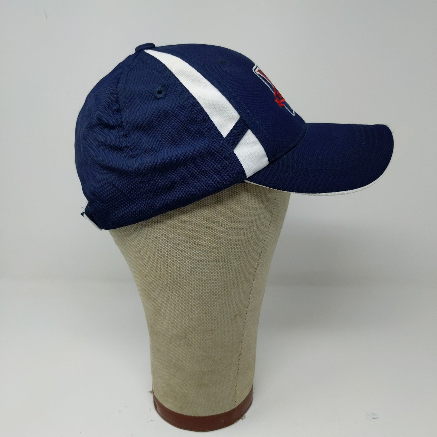 Sport-Tek V Zone 5 Strapback Hat Blue White Red Embroidered Logo 91% Nylon