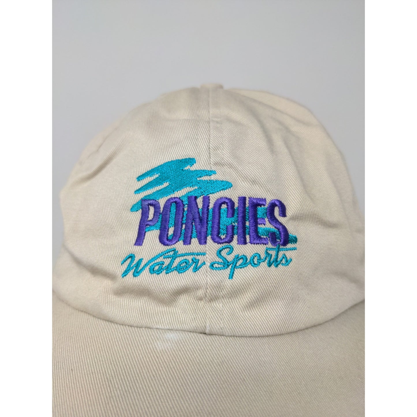 Poncies Water Sports Slideback Hat Tan Beige Embroidered Logo