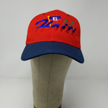 Unbranded Men's Haiti Strapback Hat Blue Red Embroidered Logo