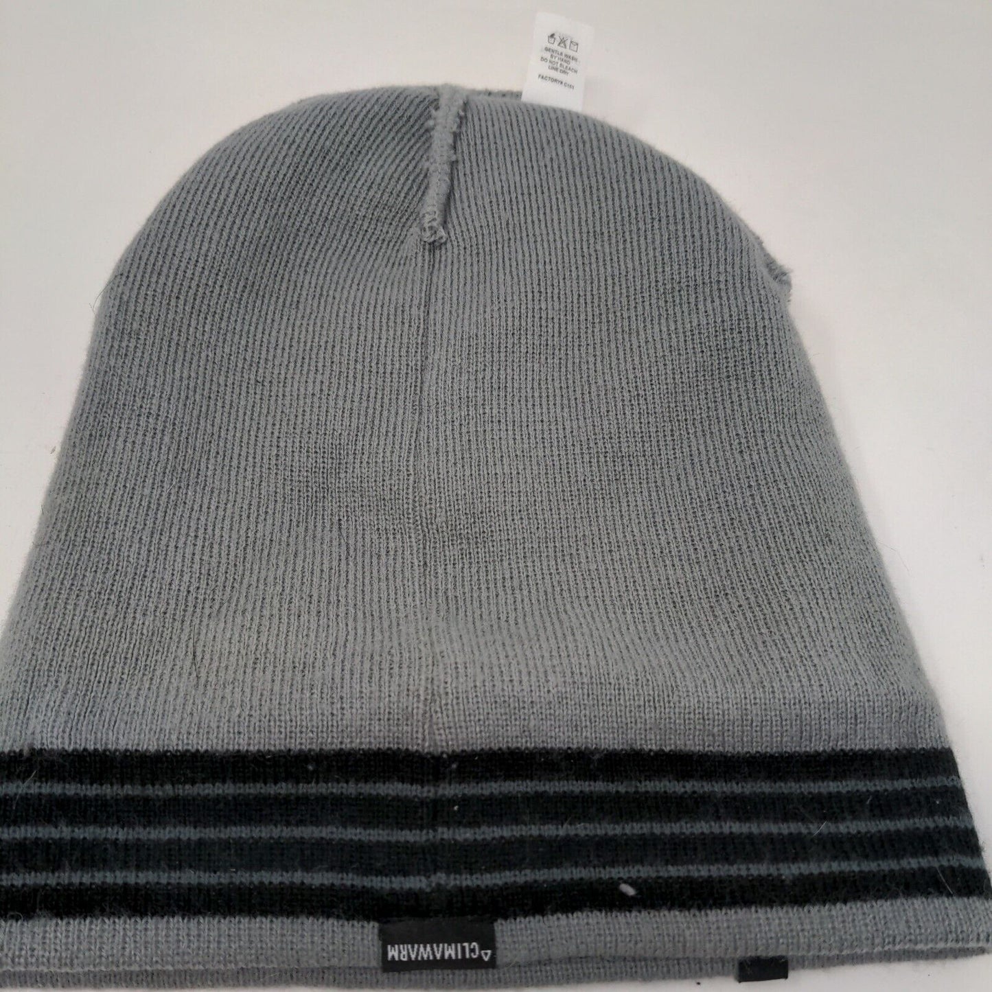 Adidas Men's Knit Beanie Hat Gray One Size Striped 100% Acrylic Warm Soft