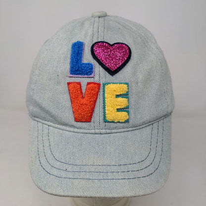 Unbranded Girl's Strapback Hat Blue Adjustable Fuzzy LOVE Logo Cotton Blend