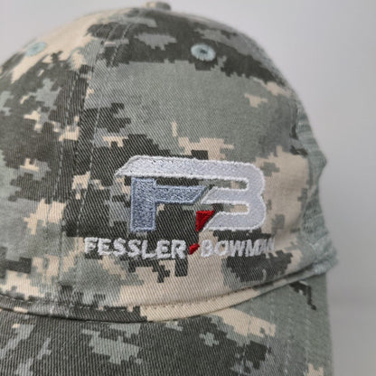 Fessler Bowman Mens Snapback Meshback Gray Camo Hat Size M/L Embroidered Logo