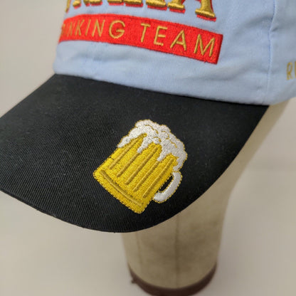 Praha Drinking Tea Men's Strapback Hat Prague Souvenir Embroidered Logo Blue 58