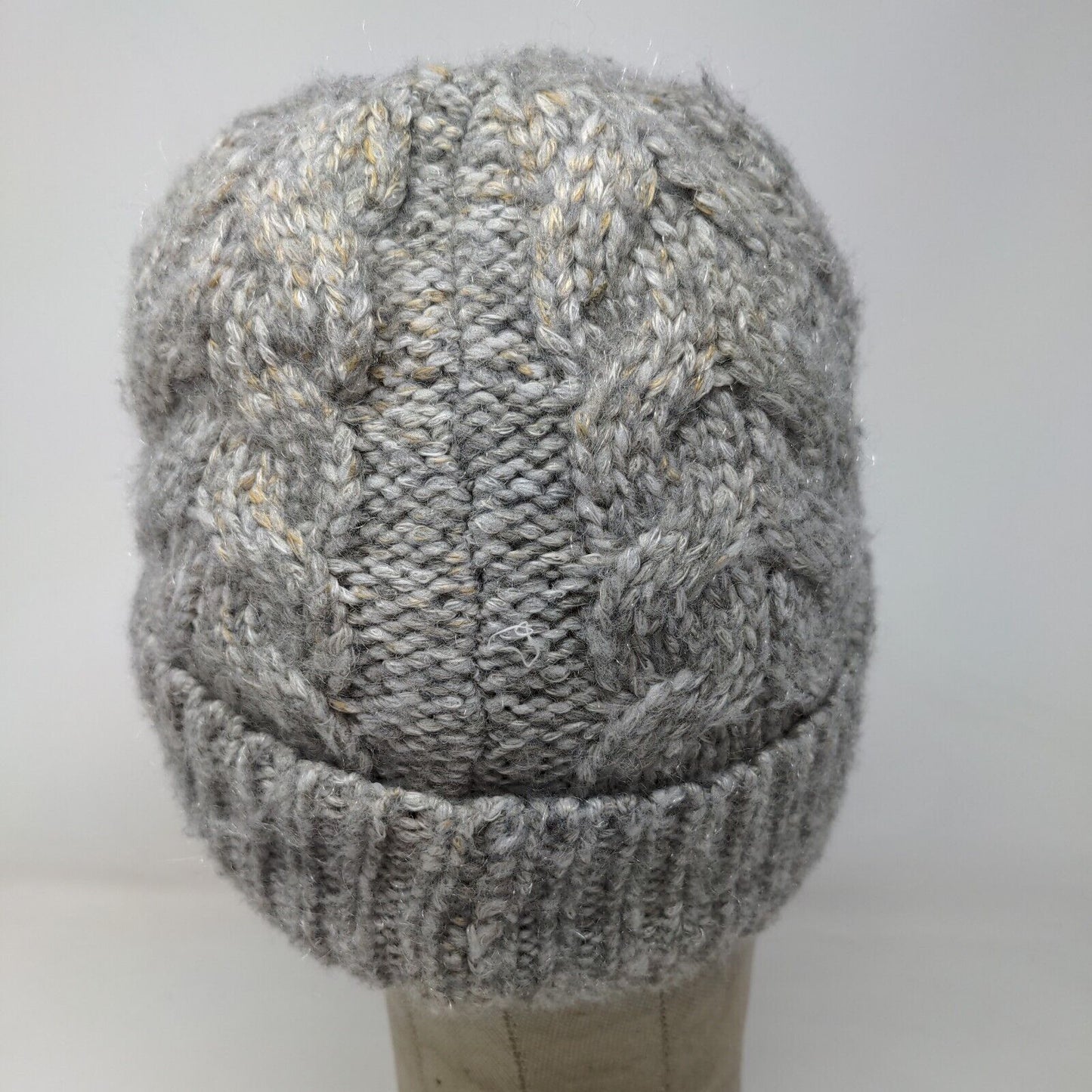 Time & Tru Women's Knit Beanie Hat Gray Tan One Size Fleece Lined