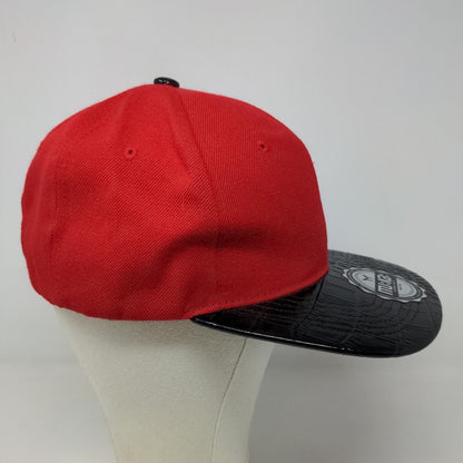 Muka Men's Snapback Flat Bill Hat Red Size OSFA Blank 100% Acrylic W/Sticker