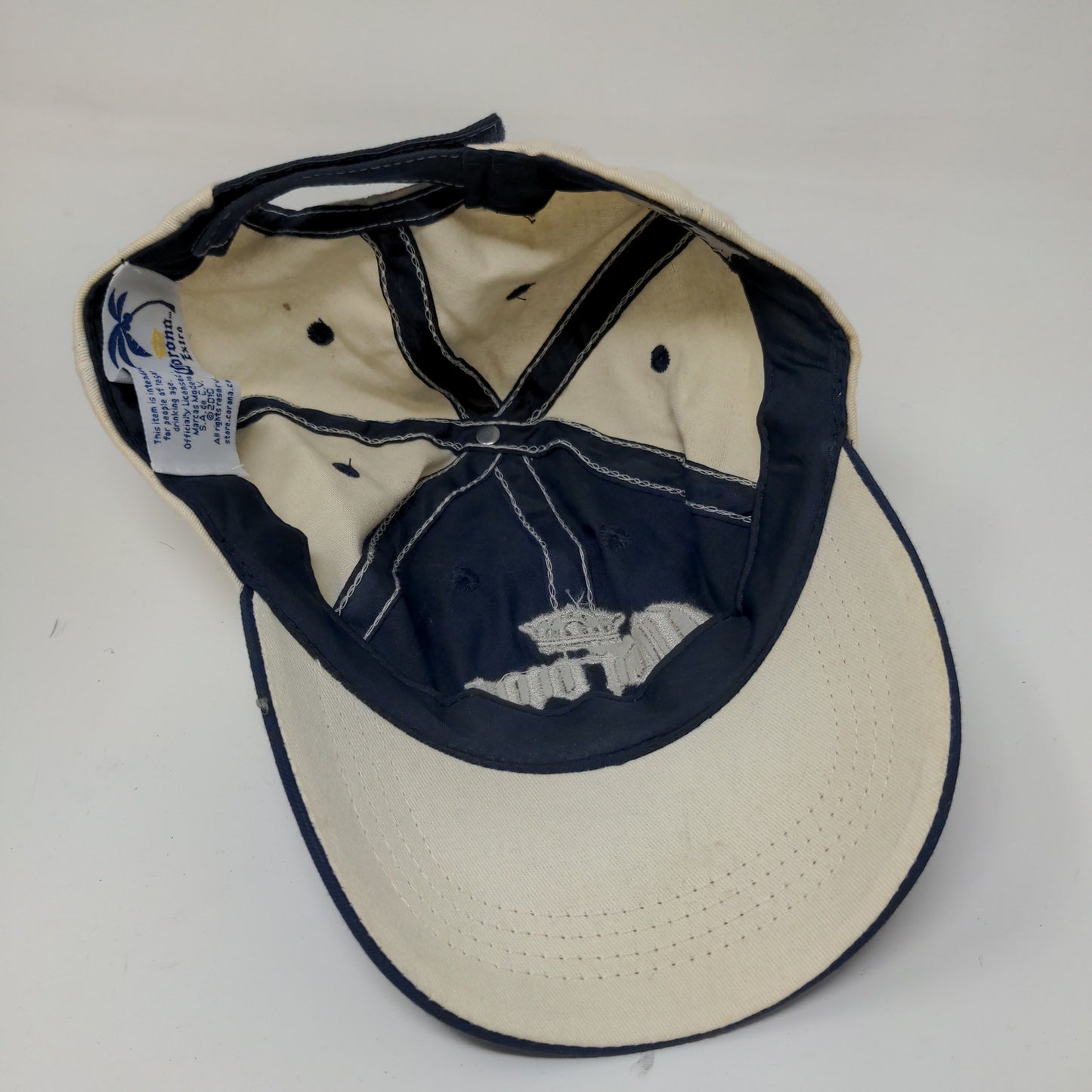 2010 Corona Extra Strapback Hat Blue White/Cream Embroidered Logo Booze Beer Hat