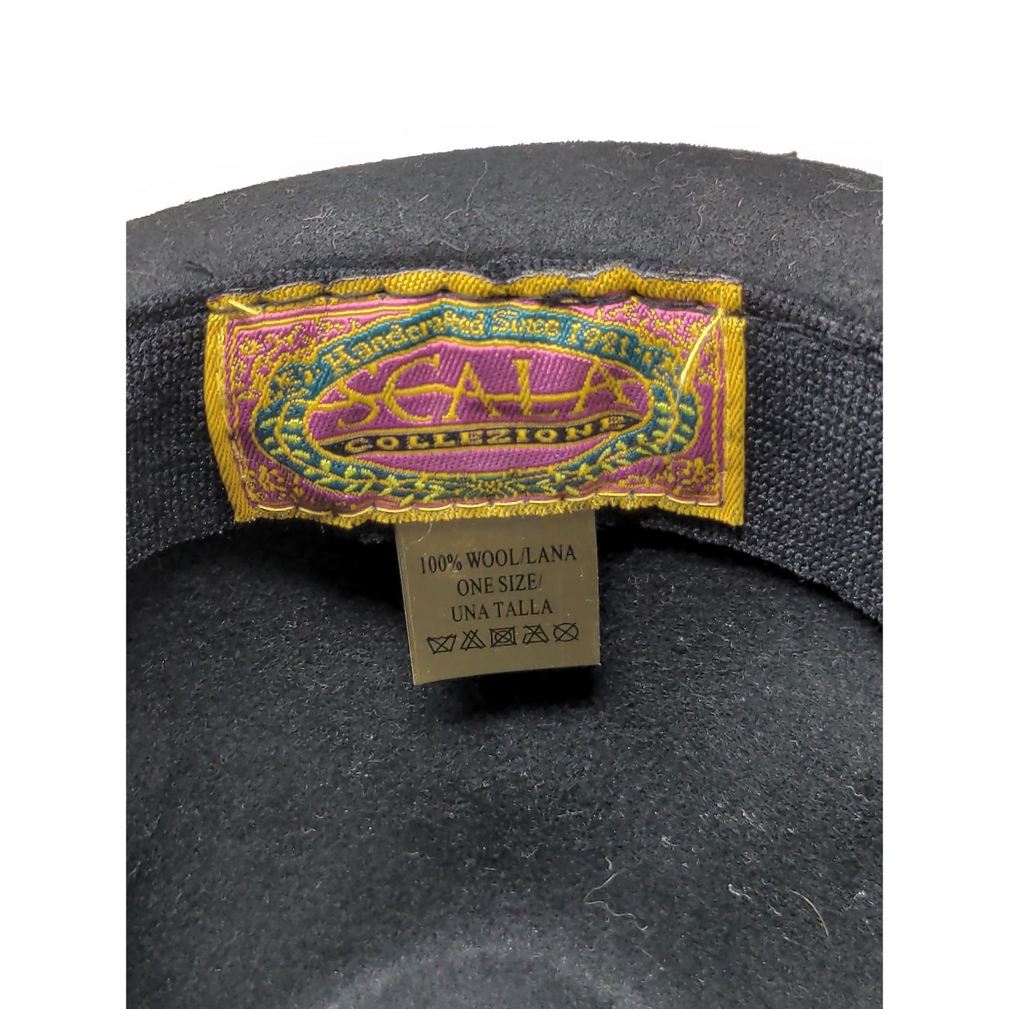 Scala Collezione 100% Wool Fedora Hat OS Black Gem Fabric Flower Accent