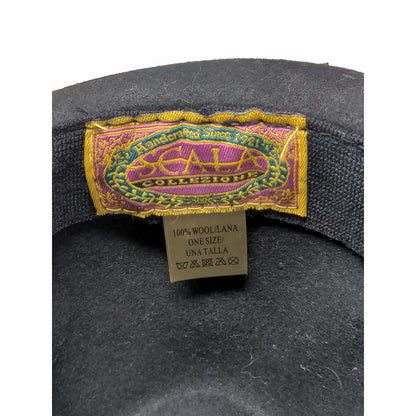 Scala Collezione 100% Wool Fedora Hat OS Black Gem Fabric Flower Accent