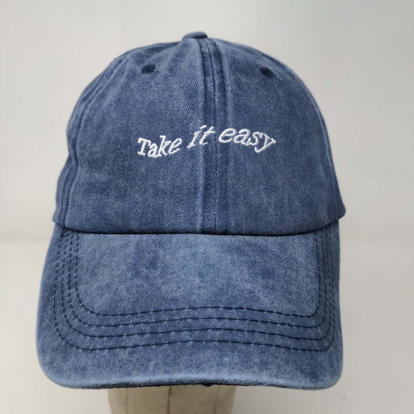 Take It Easy Men's Slideback Hat Blue Adjustable Embroidered Spell Out