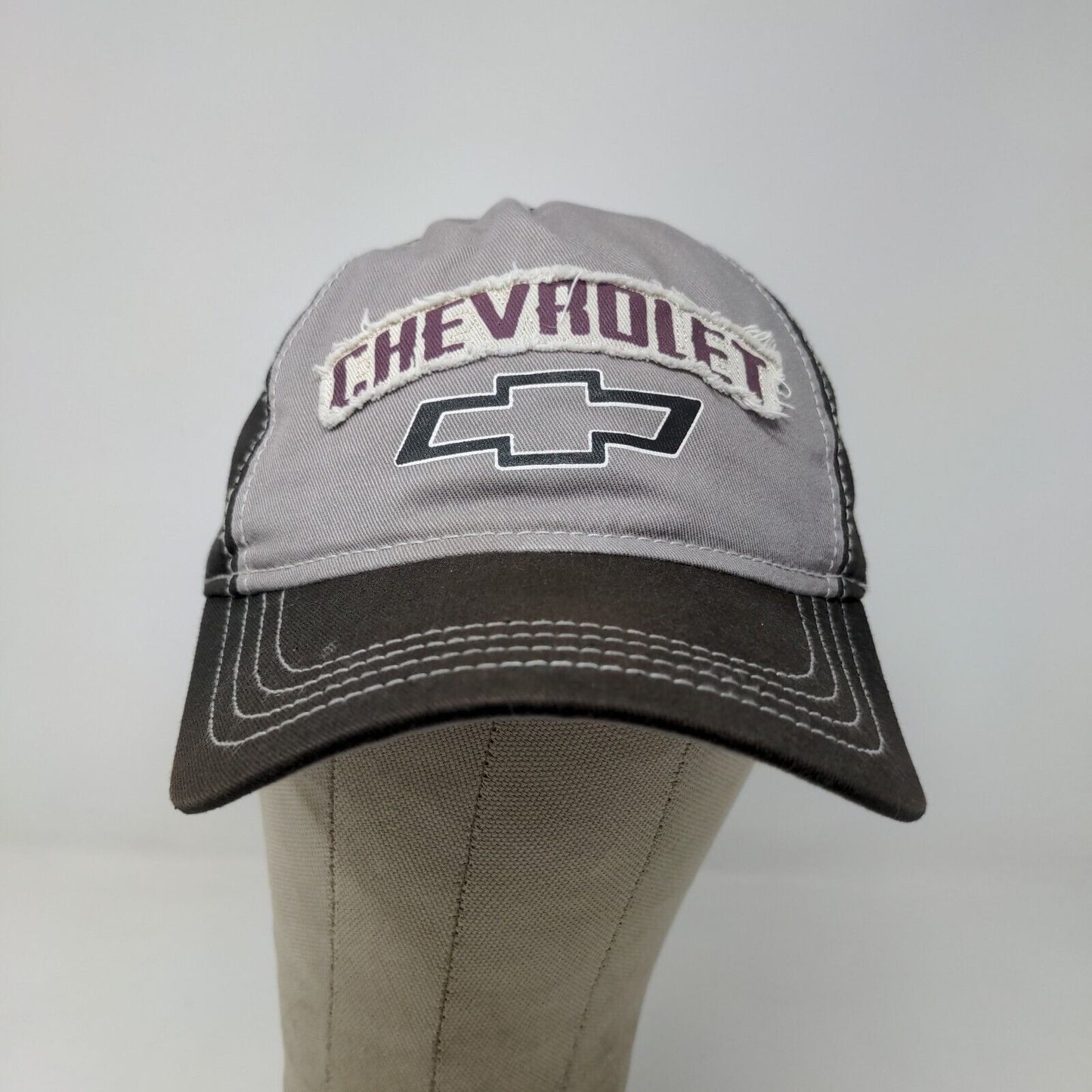 Chevrolet Men's Strapback Hat Gray Black Rough Patch and Graphic Logo