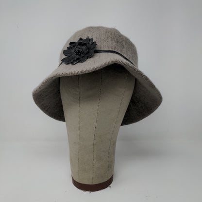 Liz Claiborne Womens Wool Olefin Bucket Hat W/ Flower Gray Black