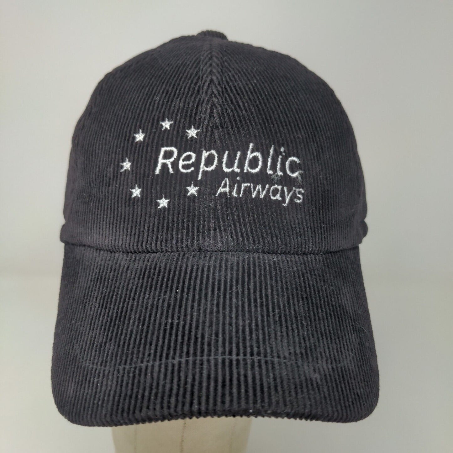 Republic Airways Men's Corduroy Fitted Hat Black Size 57CM Embroidered Logo