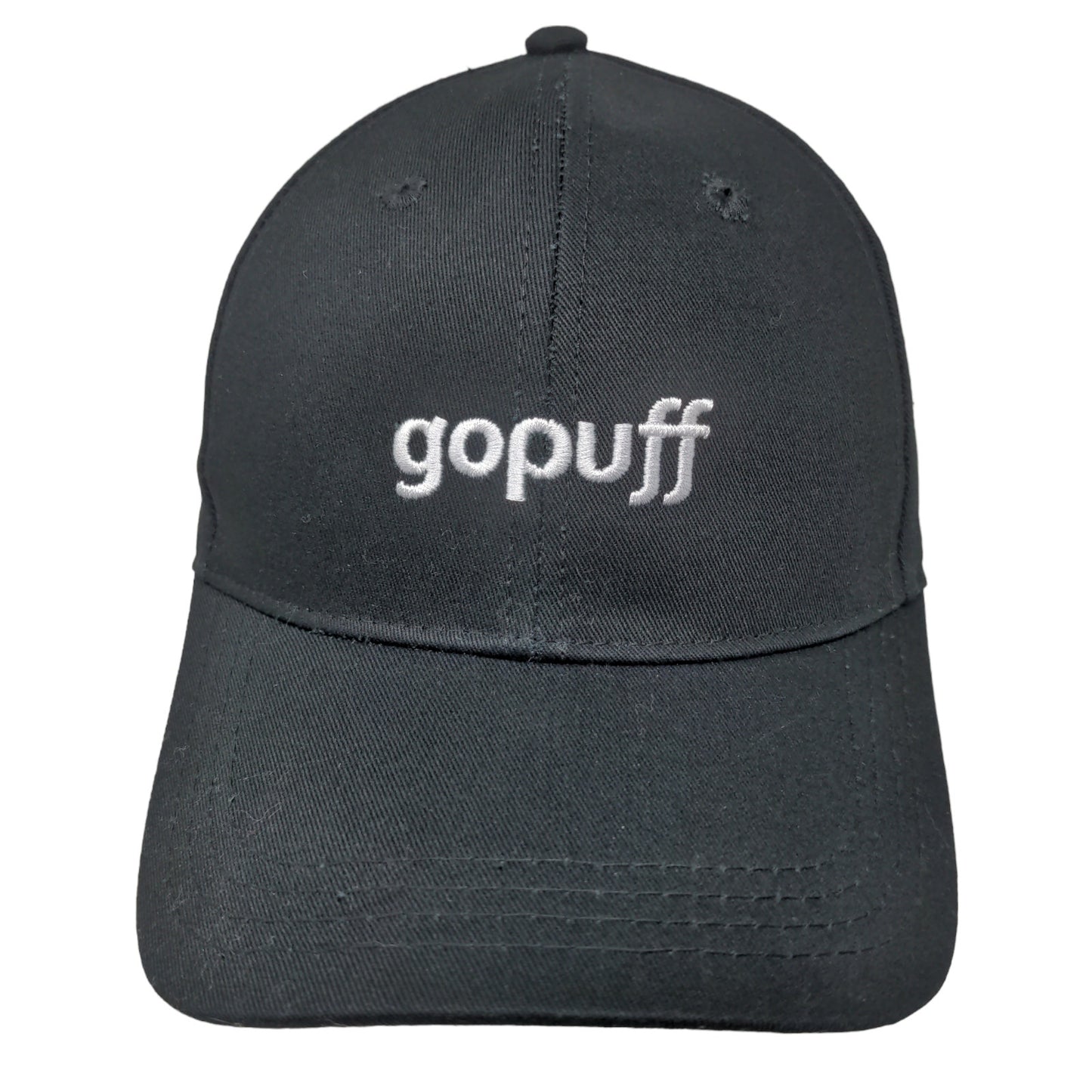 GoPuff Men's Slideback Hat Black Embroidered Spell Out Logo Adjustable