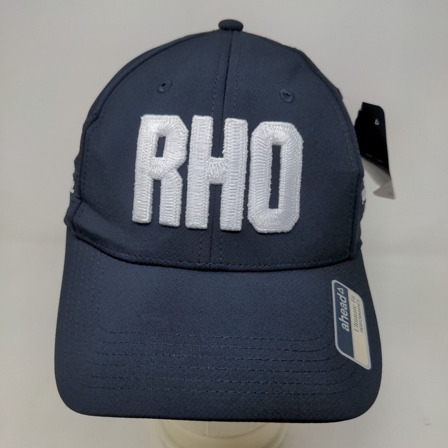 Ahead Men's Strapback Hat Blue Adjustable RHO Wealth Advisors Embroidered Logo