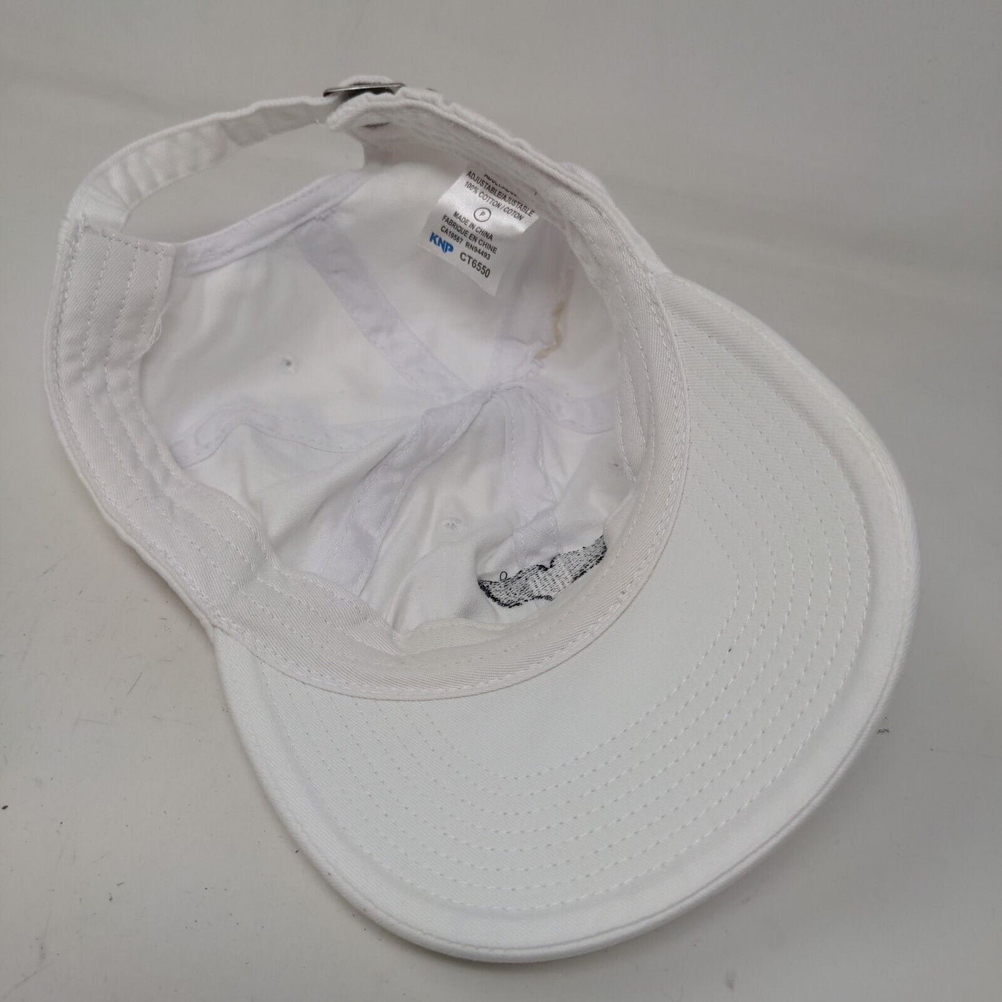 KNP Men's Slideback Hat White Adjustable Embroidered Stone Harbor Whale Logo